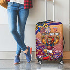 Personalized Brisbane Lions Football Mascot Luggage Cover Aboriginal Dot Art Style Vibrant Indigenous Pattern Design