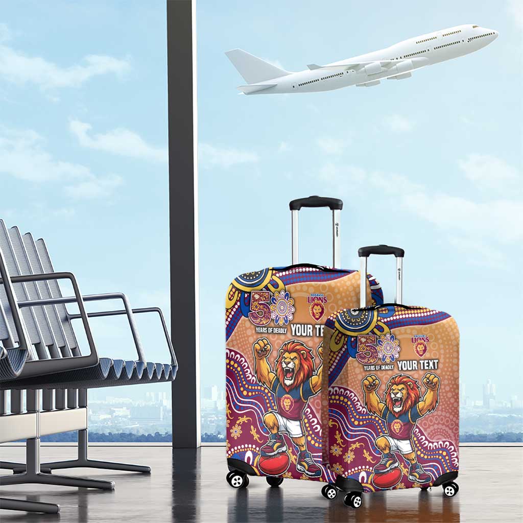 Personalized Brisbane Lions Football Mascot Luggage Cover Aboriginal Dot Art Style Vibrant Indigenous Pattern Design
