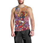 Personalized Brisbane Lions Football Mascot Men Tank Top Aboriginal Dot Art Style Vibrant Indigenous Pattern Design