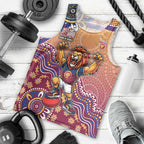 Personalized Brisbane Lions Football Mascot Men Tank Top Aboriginal Dot Art Style Vibrant Indigenous Pattern Design