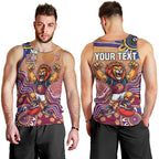Personalized Brisbane Lions Football Mascot Men Tank Top Aboriginal Dot Art Style Vibrant Indigenous Pattern Design