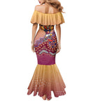 Personalized Brisbane Lions Football Mascot Mermaid Dress Aboriginal Dot Art Style Vibrant Indigenous Pattern Design
