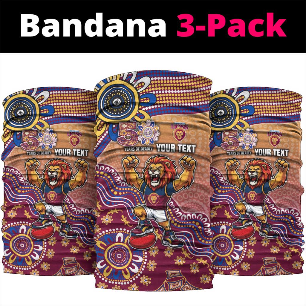 Personalized Brisbane Lions Football Mascot Neck Gaiter Aboriginal Dot Art Style Vibrant Indigenous Pattern Design