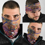 Personalized Brisbane Lions Football Mascot Neck Gaiter Aboriginal Dot Art Style Vibrant Indigenous Pattern Design