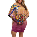 Personalized Brisbane Lions Football Mascot Off Shoulder Short Dress Aboriginal Dot Art Style Vibrant Indigenous Pattern Design