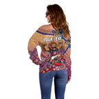 Personalized Brisbane Lions Football Mascot Off Shoulder Sweater Aboriginal Dot Art Style Vibrant Indigenous Pattern Design