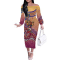 Personalized Brisbane Lions Football Mascot Off The Shoulder Long Sleeve Dress Aboriginal Dot Art Style Vibrant Indigenous Pattern Design