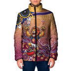 Personalized Brisbane Lions Football Mascot Padded Jacket Aboriginal Dot Art Style Vibrant Indigenous Pattern Design