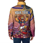 Personalized Brisbane Lions Football Mascot Padded Jacket Aboriginal Dot Art Style Vibrant Indigenous Pattern Design