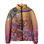 Personalized Brisbane Lions Football Mascot Padded Jacket Aboriginal Dot Art Style Vibrant Indigenous Pattern Design