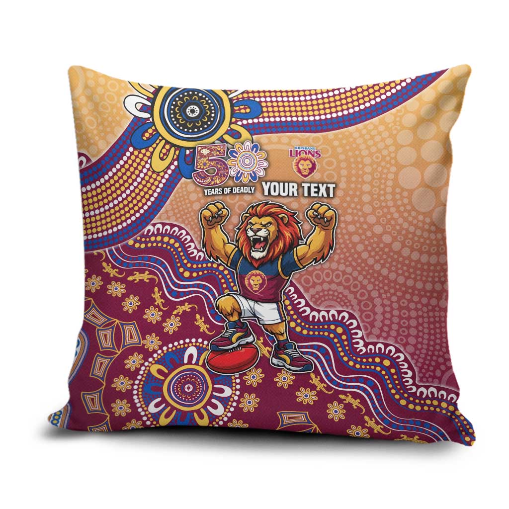 Personalized Brisbane Lions Football Mascot Pillow Cover Aboriginal Dot Art Style Vibrant Indigenous Pattern Design