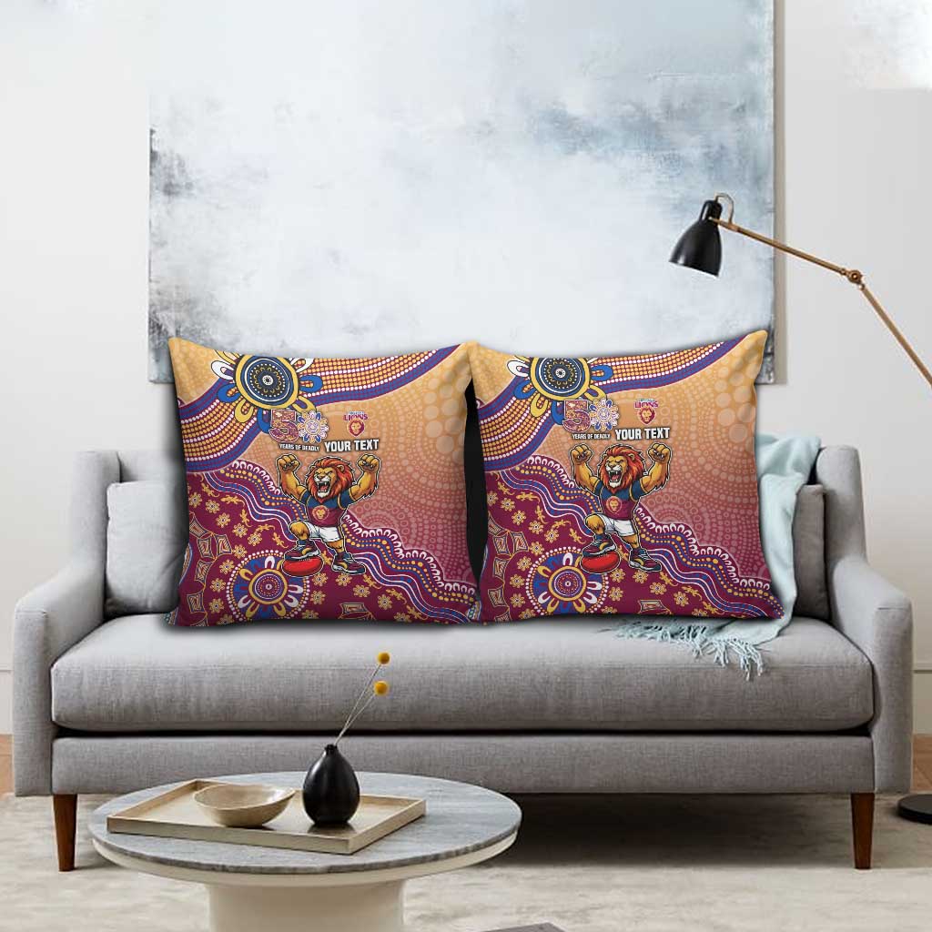 Personalized Brisbane Lions Football Mascot Pillow Cover Aboriginal Dot Art Style Vibrant Indigenous Pattern Design