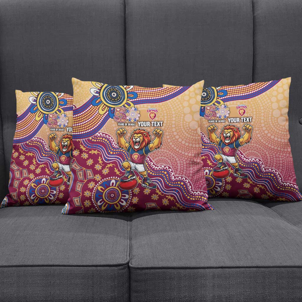 Personalized Brisbane Lions Football Mascot Pillow Cover Aboriginal Dot Art Style Vibrant Indigenous Pattern Design