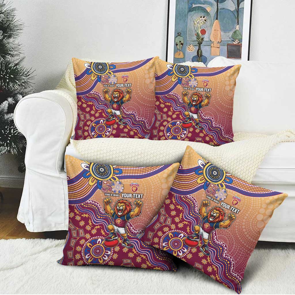 Personalized Brisbane Lions Football Mascot Pillow Cover Aboriginal Dot Art Style Vibrant Indigenous Pattern Design