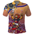 Personalized Brisbane Lions Football Mascot Polo Shirt Aboriginal Dot Art Style Vibrant Indigenous Pattern Design