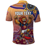 Personalized Brisbane Lions Football Mascot Polo Shirt Aboriginal Dot Art Style Vibrant Indigenous Pattern Design