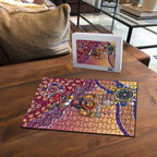 Personalized Brisbane Lions Football Mascot Puzzle Aboriginal Dot Art Style Vibrant Indigenous Pattern Design