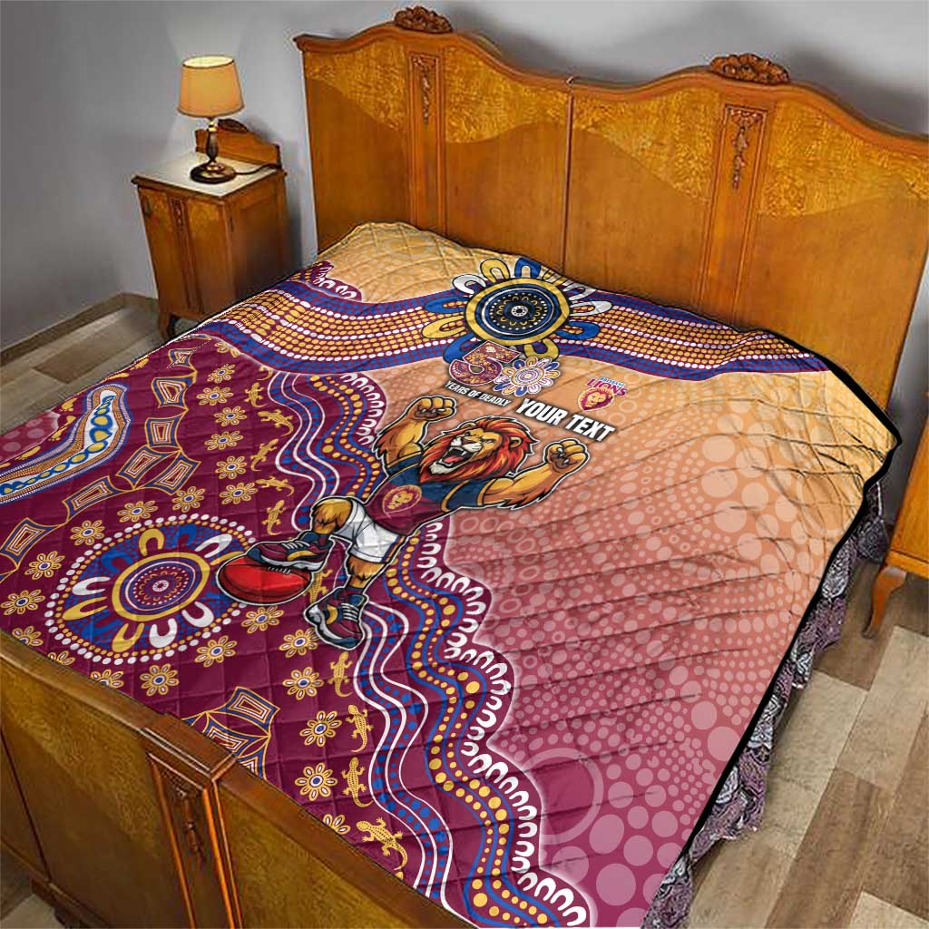 Personalized Brisbane Lions Football Mascot Quilt Aboriginal Dot Art Style Vibrant Indigenous Pattern Design