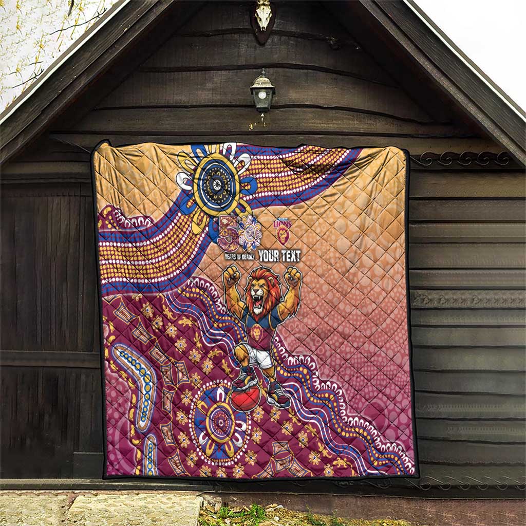 Personalized Brisbane Lions Football Mascot Quilt Aboriginal Dot Art Style Vibrant Indigenous Pattern Design