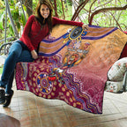 Personalized Brisbane Lions Football Mascot Quilt Aboriginal Dot Art Style Vibrant Indigenous Pattern Design