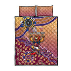 Personalized Brisbane Lions Football Mascot Quilt Bed Set Aboriginal Dot Art Style Vibrant Indigenous Pattern Design