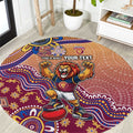 Personalized Brisbane Lions Football Mascot Round Carpet Aboriginal Dot Art Style Vibrant Indigenous Pattern Design