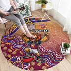 Personalized Brisbane Lions Football Mascot Round Carpet Aboriginal Dot Art Style Vibrant Indigenous Pattern Design
