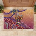 Personalized Brisbane Lions Football Mascot Rubber Doormat Aboriginal Dot Art Style Vibrant Indigenous Pattern Design