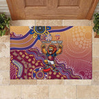 Personalized Brisbane Lions Football Mascot Rubber Doormat Aboriginal Dot Art Style Vibrant Indigenous Pattern Design
