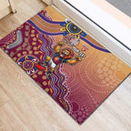 Personalized Brisbane Lions Football Mascot Rubber Doormat Aboriginal Dot Art Style Vibrant Indigenous Pattern Design
