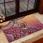 Personalized Brisbane Lions Football Mascot Rubber Doormat Aboriginal Dot Art Style Vibrant Indigenous Pattern Design