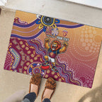 Personalized Brisbane Lions Football Mascot Rubber Doormat Aboriginal Dot Art Style Vibrant Indigenous Pattern Design