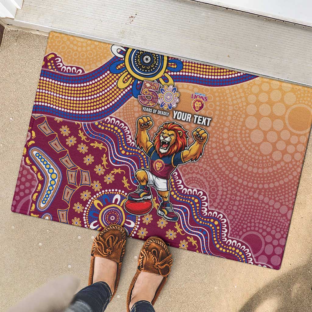 Personalized Brisbane Lions Football Mascot Rubber Doormat Aboriginal Dot Art Style Vibrant Indigenous Pattern Design