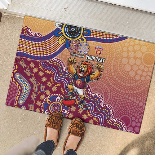 Personalized Brisbane Lions Football Mascot Rubber Doormat Aboriginal Dot Art Style Vibrant Indigenous Pattern Design