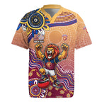 Personalized Brisbane Lions Football Mascot Rugby Jersey Aboriginal Dot Art Style Vibrant Indigenous Pattern Design