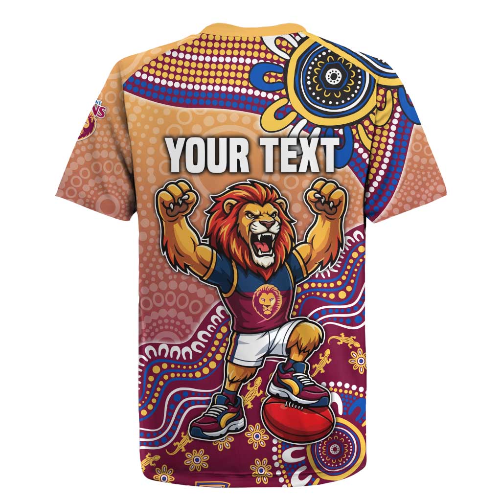 Personalized Brisbane Lions Football Mascot Rugby Jersey Aboriginal Dot Art Style Vibrant Indigenous Pattern Design