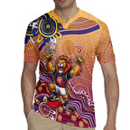 Personalized Brisbane Lions Football Mascot Rugby Jersey Aboriginal Dot Art Style Vibrant Indigenous Pattern Design