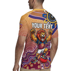 Personalized Brisbane Lions Football Mascot Rugby Jersey Aboriginal Dot Art Style Vibrant Indigenous Pattern Design