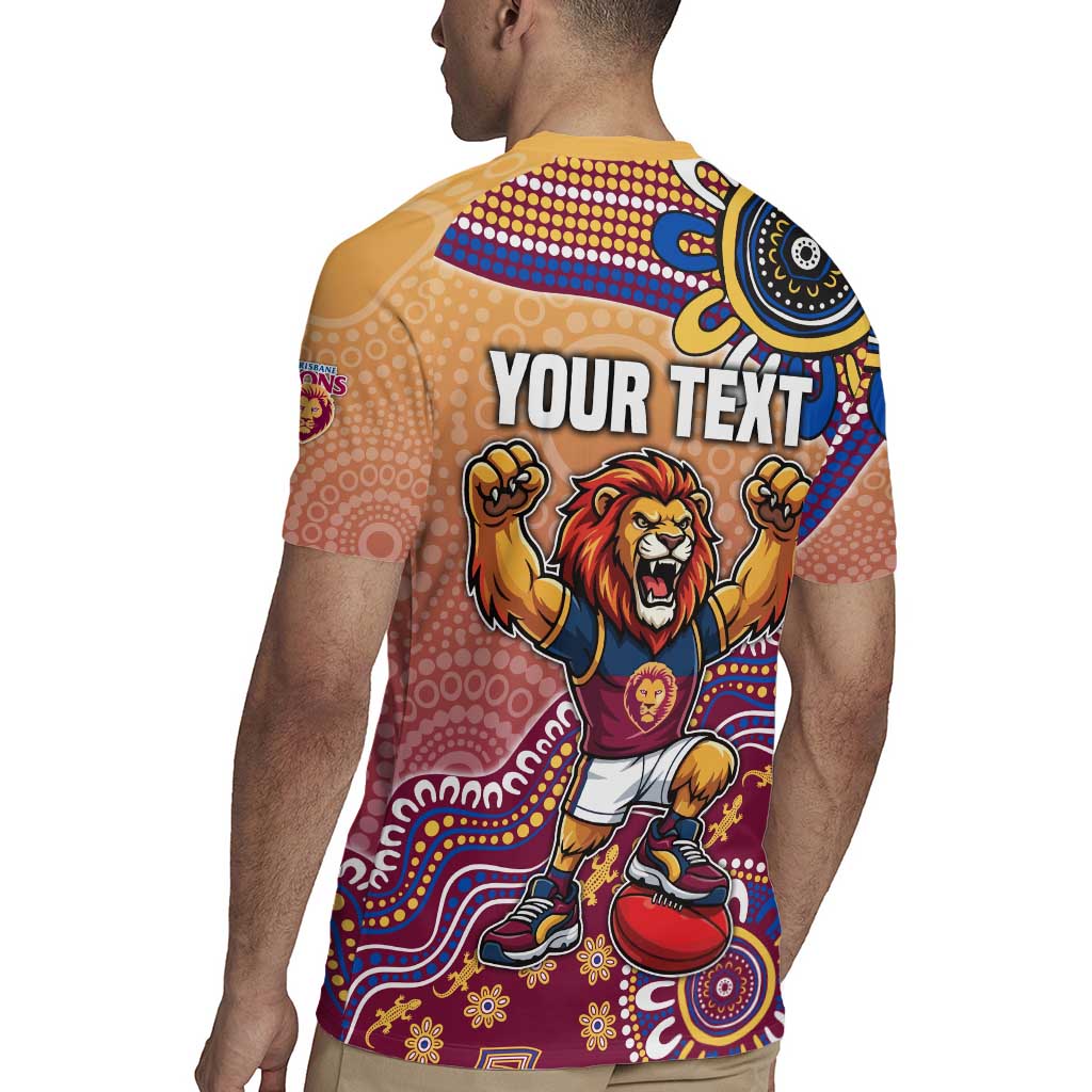 Personalized Brisbane Lions Football Mascot Rugby Jersey Aboriginal Dot Art Style Vibrant Indigenous Pattern Design