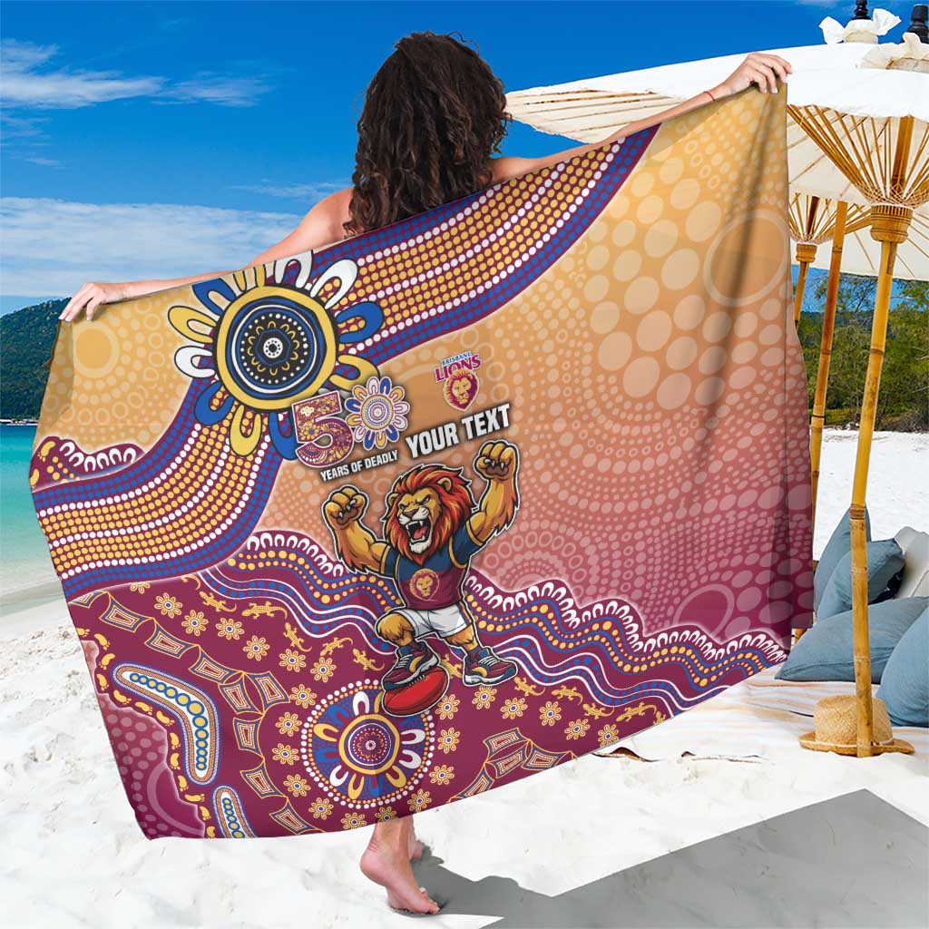 Personalized Brisbane Lions Football Mascot Sarong Aboriginal Dot Art Style Vibrant Indigenous Pattern Design