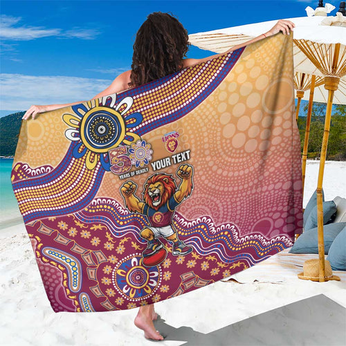 Personalized Brisbane Lions Football Mascot Sarong Aboriginal Dot Art Style Vibrant Indigenous Pattern Design