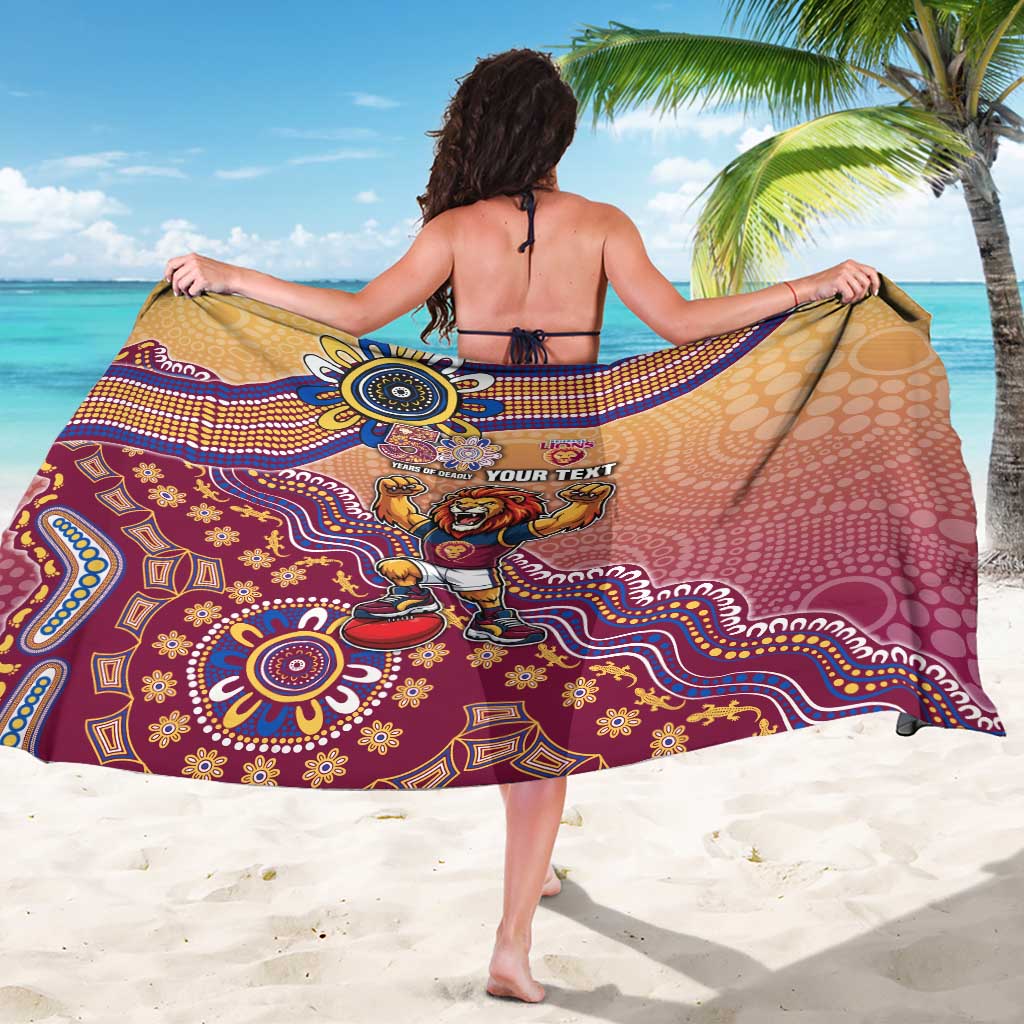 Personalized Brisbane Lions Football Mascot Sarong Aboriginal Dot Art Style Vibrant Indigenous Pattern Design