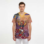 Personalized Brisbane Lions Football Mascot Scrub Top Aboriginal Dot Art Style Vibrant Indigenous Pattern Design