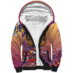 Personalized Brisbane Lions Football Mascot Sherpa Hoodie Aboriginal Dot Art Style Vibrant Indigenous Pattern Design