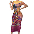 Personalized Brisbane Lions Football Mascot Short Sleeve Bodycon Dress Aboriginal Dot Art Style Vibrant Indigenous Pattern Design