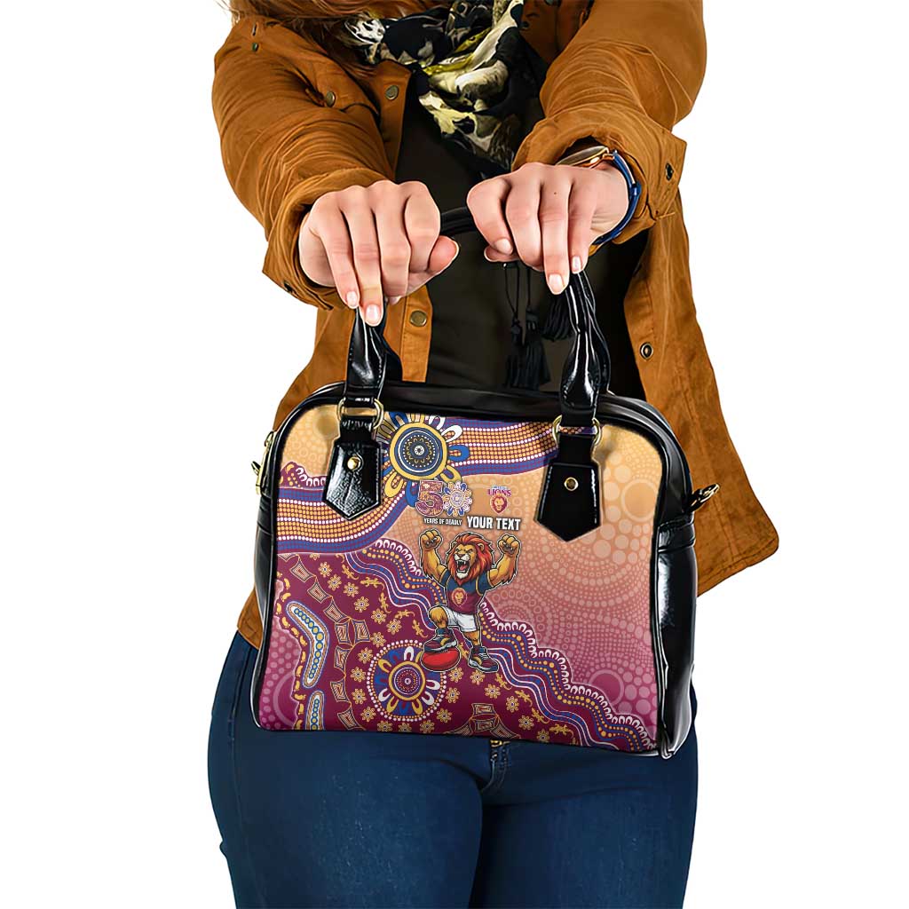 Personalized Brisbane Lions Football Mascot Shoulder Handbag Aboriginal Dot Art Style Vibrant Indigenous Pattern Design