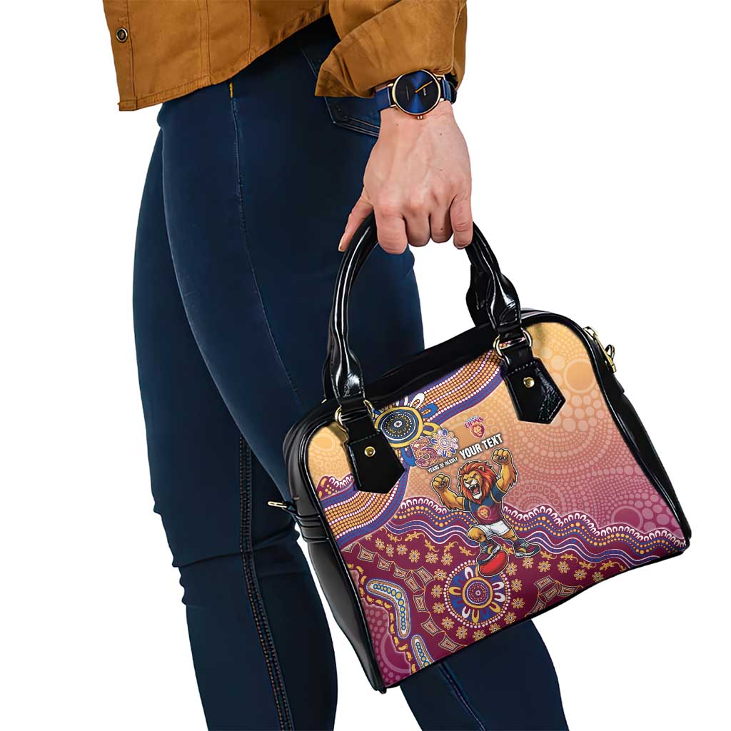 Personalized Brisbane Lions Football Mascot Shoulder Handbag Aboriginal Dot Art Style Vibrant Indigenous Pattern Design