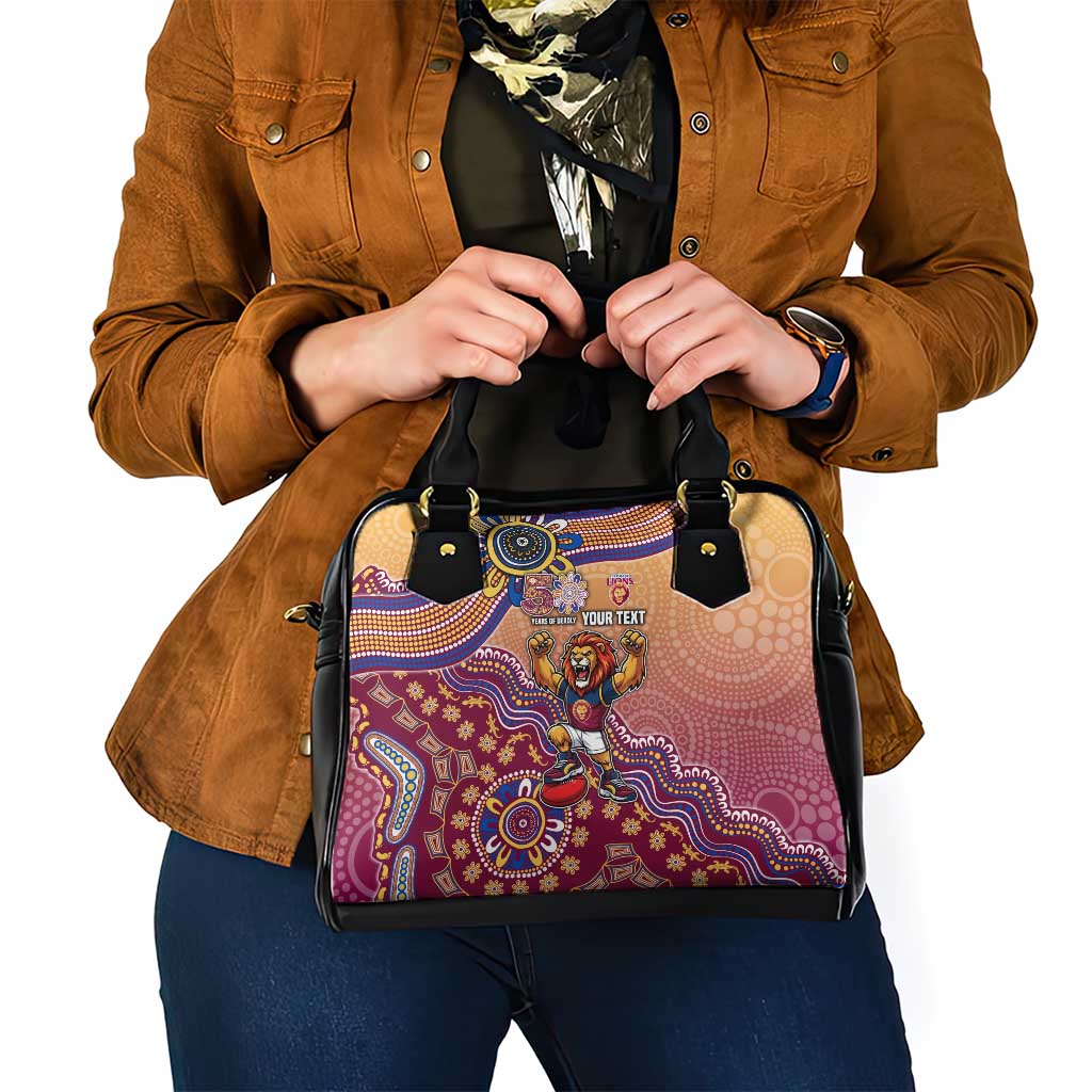 Personalized Brisbane Lions Football Mascot Shoulder Handbag Aboriginal Dot Art Style Vibrant Indigenous Pattern Design