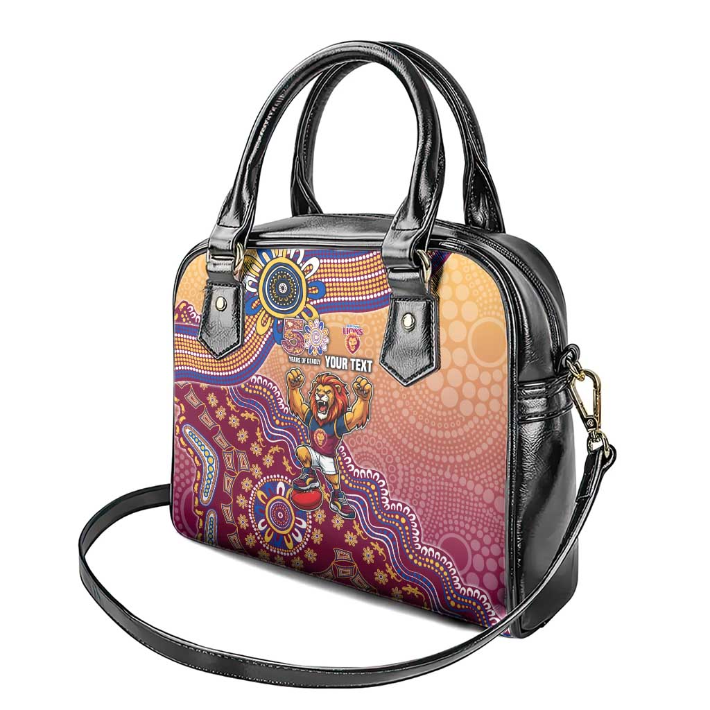Personalized Brisbane Lions Football Mascot Shoulder Handbag Aboriginal Dot Art Style Vibrant Indigenous Pattern Design