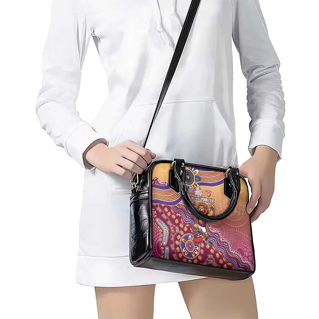 Personalized Brisbane Lions Football Mascot Shoulder Handbag Aboriginal Dot Art Style Vibrant Indigenous Pattern Design